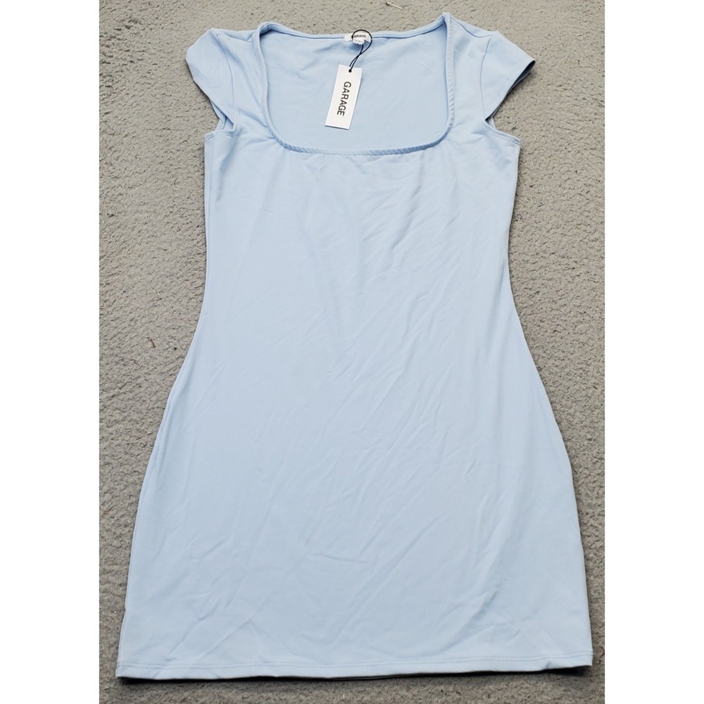 Garage Mini Dress Womens‎ Petite S Blue Stretch Juliet Ballet Sleeve Square Neck